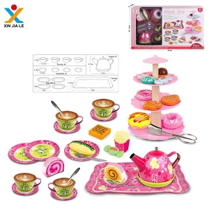 Wholesale Metal Tinplate Kitchen Pretend Play Food Kitchen Tea Set Toy With Dessert Food Toys
