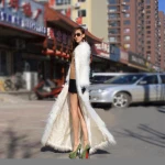winter Luxury cloak  white fox fur shawl Women  Faux Fur Coats Long
