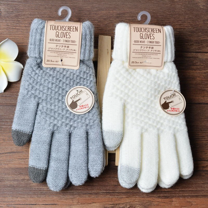 Winter Touch Screen Gloves Women Men Warm Stretch Knit Mittens Acrylic Full Finger Guantes Female Crochet Luvas Thicken