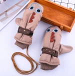 Winter Unisex Blue Cute And Lovely Children Kids Cartoon Snowboard Mittens Ski Gloves With Strap