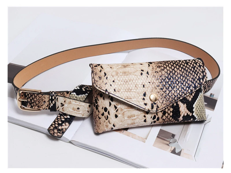 Women Fanny Pack Vintage Serpentine Waist Pack High Quality PU Leather Phone Pouch Fashion Snake Skin Waist Bag Messenger Bags