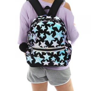 Women Sequins Star Backpack BlingBling Cartoon Backpack Black Female Student Casual Girl School Bag