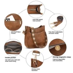 Womens Fashionable Crossbody Bag Lady Style Artificial Leather Shoulder Wallet with 2 Adjustable Straps Dress Style
