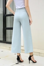 Womens Wrinkle-Resistant Casual Solid Color Loose Wide Leg Pants Pull On Dress Pants