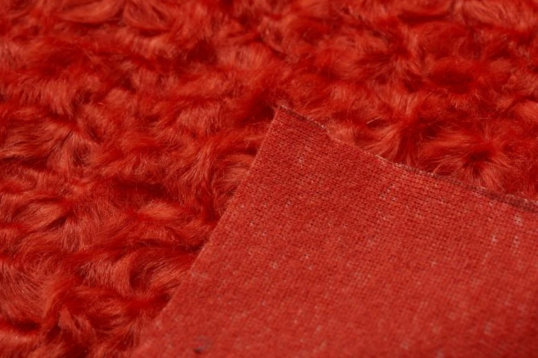 Wonderful Red Color Curly Design Polyester Knitted Faux Fur Fabrics