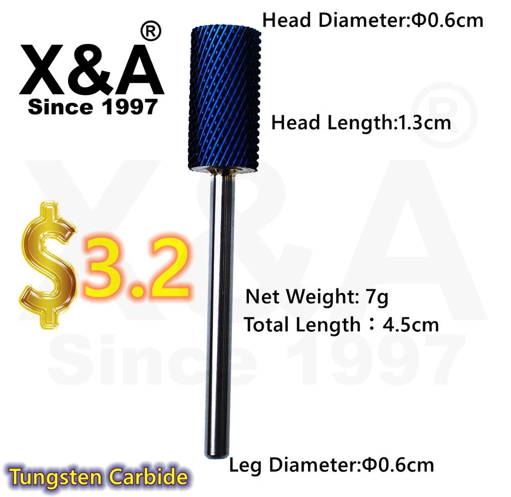 X&A Brand Nail Drill Bit Tungsten Carbide Burr Big Barrel Nail Beauty Blue 3/32 drill bit