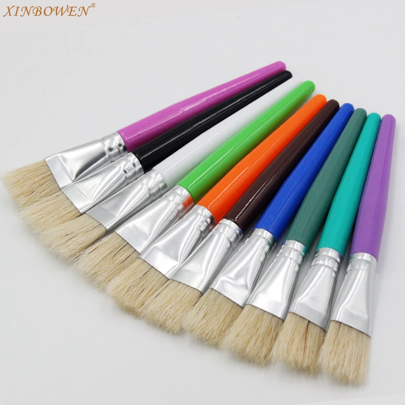 Xin Bowen ChildrenS Graffiti Boar Bristle Oil Brush Set Of 20 Color Round Flat Head Plastic Rod Bristle Hair Oil Art Kids Paint