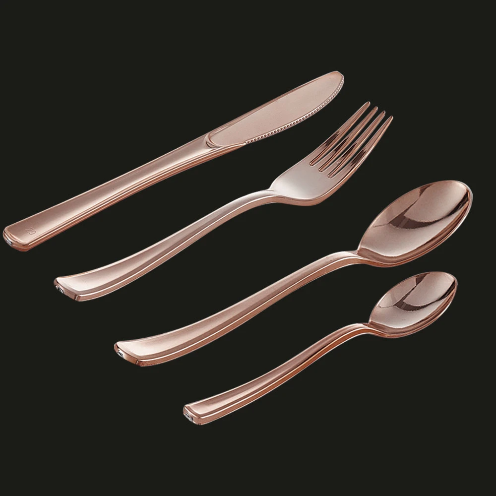 Xueli Disposable  Metal Plastic Gold Silver Cutlery Set Party Knife Spoon Fork Tableware Kit
