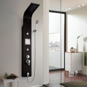Black chrome shower panel shower tower 304 four function rainfall side jet  bathroom shower room fittings