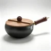 Suerma Persimmon Design Deep Belly Cast Iron Wok Uncoated Non-stick Iron Pan With Wooden Handle Dual Lid Options For Al