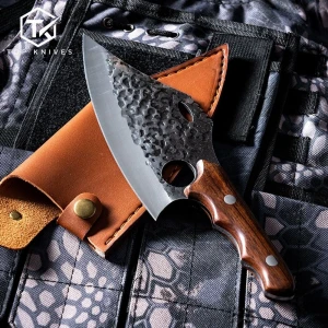 topknivesllc Curved Kitchen Butcher Knife with Blade Finger Hole - TKKIT-683352389694
