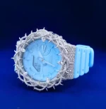 Elegant Watch Half White Thrones Moissanite Diamond Quartz Movement Rubber Band For Men's