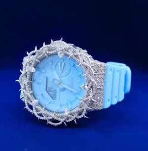 Elegant Watch Half White Thrones Moissanite Diamond Quartz Movement Rubber Band For Men's