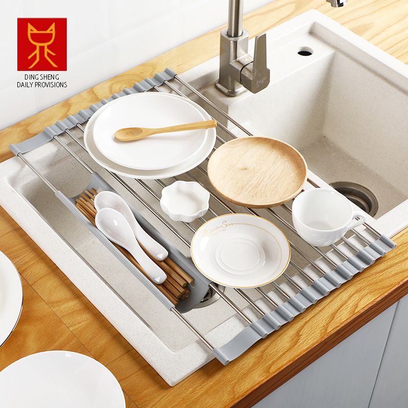 Buy Roll Up Dish Drying Rack Adjustable Over The Sink Storage Shelf ...
