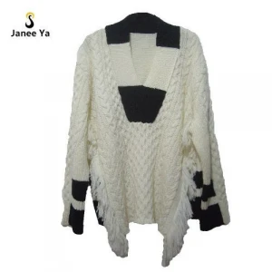 Natural with black knitted sweater with fringe