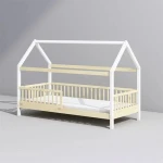 House Style Wooden Kids Bed with Safety Rails