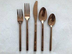 10 piece Flatware copper color mirror forged cutlery Set thick stainless steel handle for hotel Restaurant Dinnerware set