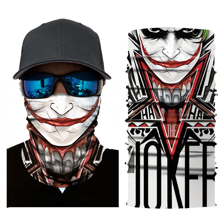 100% polyester custom Elastic Magic Joker Face Multifunctional Tubular Seamless Wear Clown Bandanas