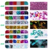 12 grid Nail Glitter Powder Sequins Mixed Butterfly Heart Letter Snowflowers Laser Colorful Flakes 3D Shiny Nail Art Decorations
