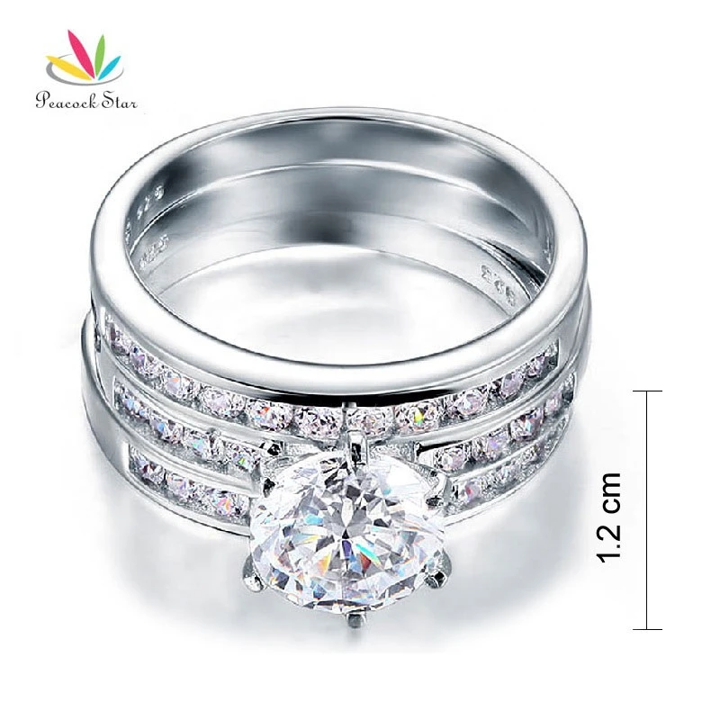2 Carat Round Cut Solid Sterling 925 Silver 3-Pcs Wedding Engagement Ring Set Jewelry Accept Drop Shipping
