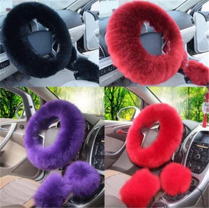 2018 Hot Sale Short Fur Plush Steering Wheel Cover Wool Sheepskin Winter Warm Car Soft cover