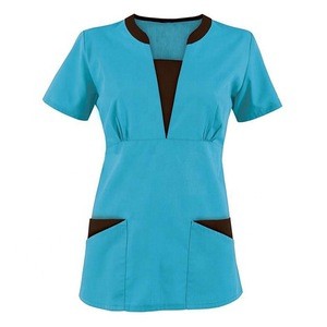 2018 Woman Fashionable V-neck Empire Waistline Nurse Uniform Designs New Style Hospital Medical Nurse Uniform Wholesale