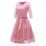 2020 dresses women lady elegant V-neck long-sleeved lace short swing evening dresses for party
