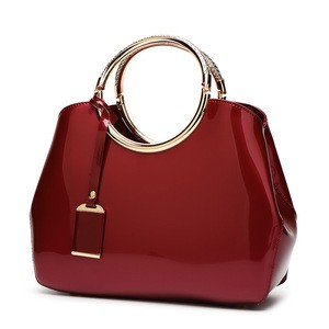 2020 Luxury PU Patent Leather Portable Metal Ring Ladies Fashion Bags Women Handbags