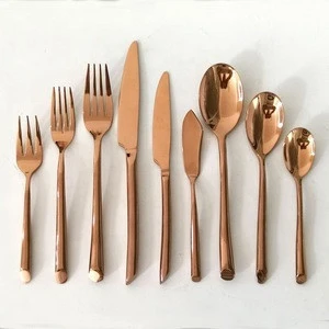 2020 Mirror Polish Rose Gold Cutlery Set for Wedding Events Rental Table Decor with Butter Bread Knife Dessert Spoon Flatware