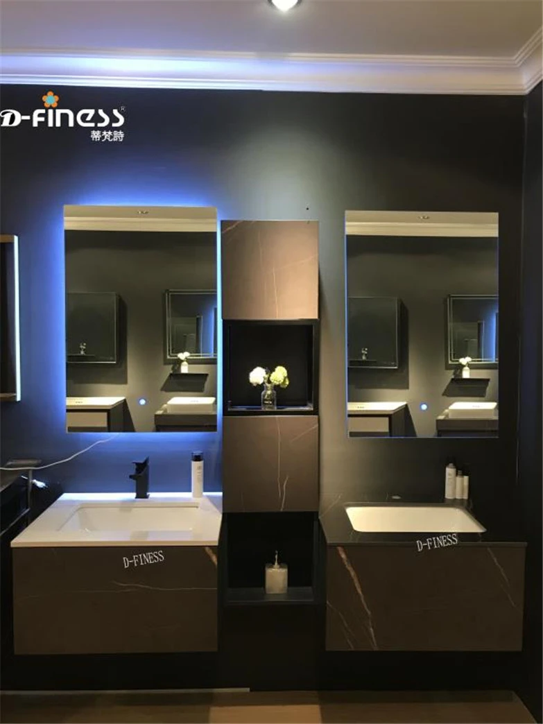 2020 Nes Style Bathroom Vanity &amp; Led Mirror Modern Bathroom Cabinet Luxury Vanity Combo Solid Wood Wall Mounted Graphic Design