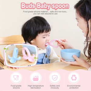 2020  New Design  Silicone bowl Kitchen  Safety spoon Child  Spoon And Bowl  Silicone Spoon Set