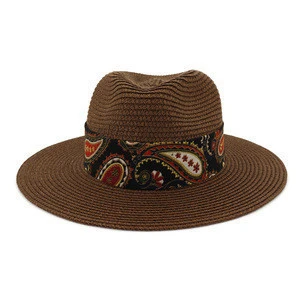 2020 New Style Paisley print Decoration Women Straw Hast panama straw Hat Wholesale