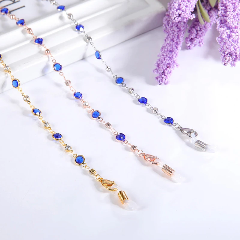 2020Fashion Crystal Glasses Chain Sunglasses Colorful Rhinestones Hanging Neck Chain Of Spectacles Ladies Accessories Strap Gold