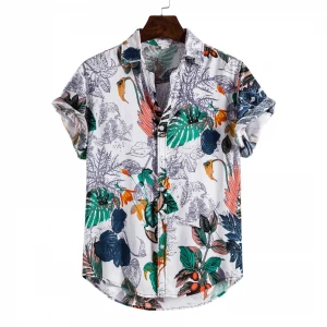 2021 spring and summer printing large size shirt printing casual mens short-sleeved shirt lapel top men