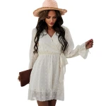 2021 women clothing summer v-neck casual dresses  lady chiffon elegant lace long sleeve dress