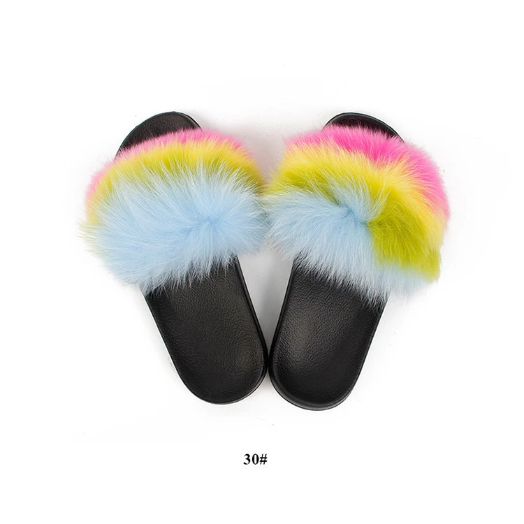 2021Latest Style Fluffy Faux Fur Soft Slides Kids Real Fur Slippers For Women