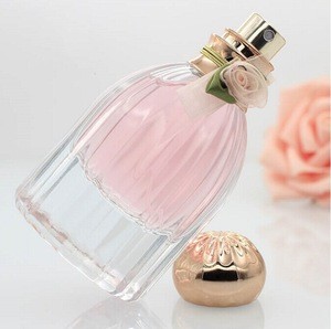 30ml luxury round shaped clear glass perfume bottles with flower screw cap manufacturer