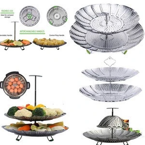 34cm non electric utensils foldable plastic handle Stainless Steel Food Vegetable Steamer