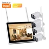 4CH WiFi IP Bullet Camera NVR Kits Wireless Home Security Video Surveillance System 1080P H. 265 with LCD Monitor