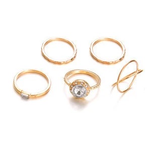 5 piece set vintage crystal gold ring luxury engagement bridal jewelry rhinestone round rhinestone ring jewelry set for women