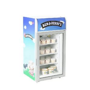 80L Counter Top Freezer Single glass door Ice cream beverage display freezer fridge Refrigerator for supermarket shop store