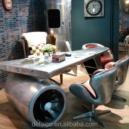 Airplane Wing Desk Table Aluminium Rivets Cover Aviation Spitfire Vintage Industrial Office Desk