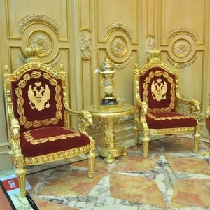 ALC01-NEW ARRIVAL Luxury Royal Solid Wood Gold Plated Throne Chair