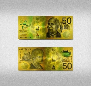 Amazon Hot Sale Art Crafts Colorful Australia Plastic Money 24K Gold Foil Banknote For Souvenir Gift
