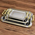 Amazon hot sells Factory price stainless steel tray Food Plate Dish Dinner Serving Plate rose gold food serving Stainless Steel