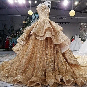 Backlakegirls 4780 Elegant Gold Wedding Dresses With Sequins Ball Gown Arabic Luxurious Wedding Gowns dress2018 Robe