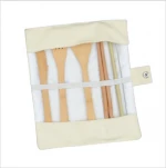 Bamboo Travel Cutlery Set, Eco Friendly Kids Flatware with Straw, Organic Bamboo Utensils with Cotton Pouch