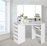 Bedroom furniture white corner curved dressing table dressing table with 5 drawers 3 mirror and stool dressing table