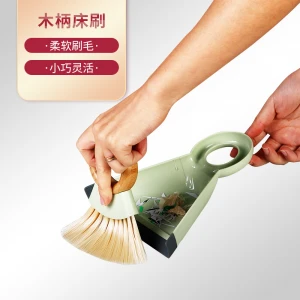 Beech Handle Synthetic Bristle Table Brush with Metal Dust Pan Cleaning Brush Wooden Eco-friendly