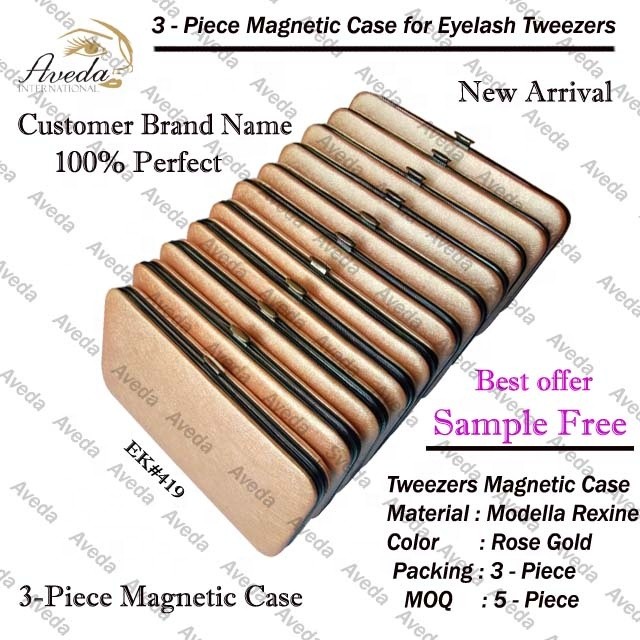 Best  Quality Rose Gold Color Eyelash Tweezers &amp; Shinny Magnetic Case  /3 -Piece Magnetic Case &amp; Rose Gold Color Eyelash Tweezer